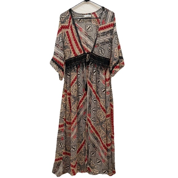 paparazzi Jackets & Blazers - PAPARAZZI Womens Sz‎ M Indie Boho Open Front Tie Duster Flowy Western Festival